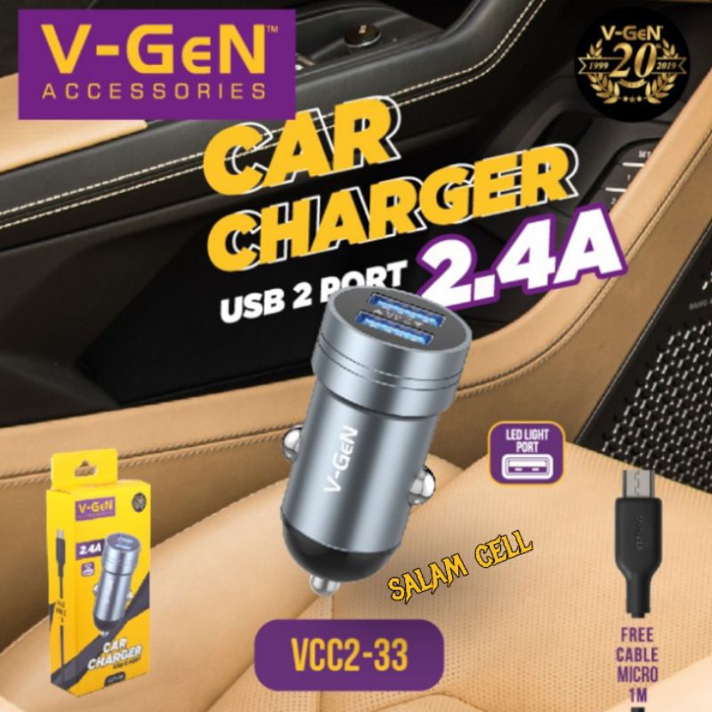 Charger Mobil V-Gen VCC2-33 2USB Car ChargerLED LIGHT PORT Original Vgen VCC2 33