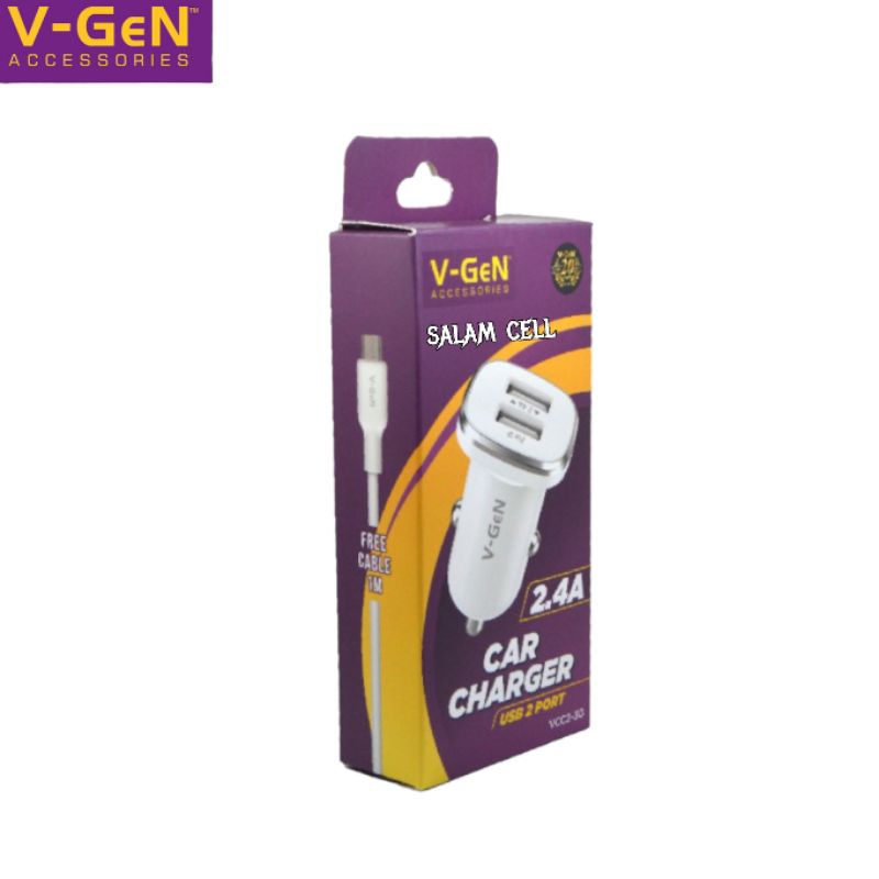 Charger Mobil V-Gen VCC2-30Car Charger USB 2 PORT 2.4A Original Vgen Garansi Resmi