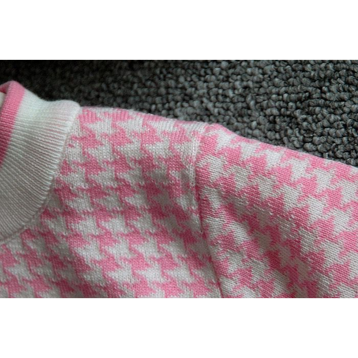 Setelan Rajut Anak Perempuan Fashion Import Motif Kotak Pink Putih