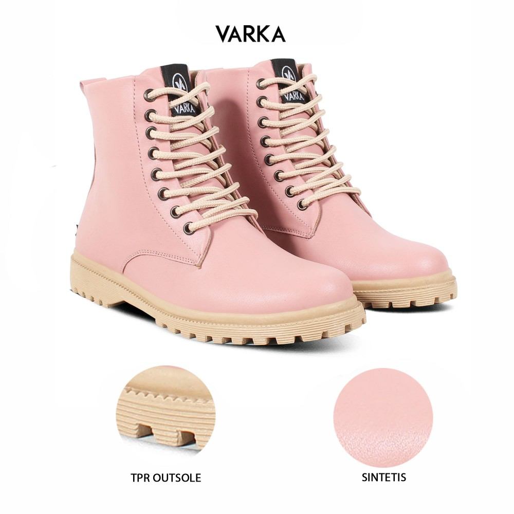 Sepatu Boots Fashion Wanita V 3386 Brand Varka Sepatu Kasual Kuliah Kerja Hangout Wanita Trendi Berkualitas - Pink