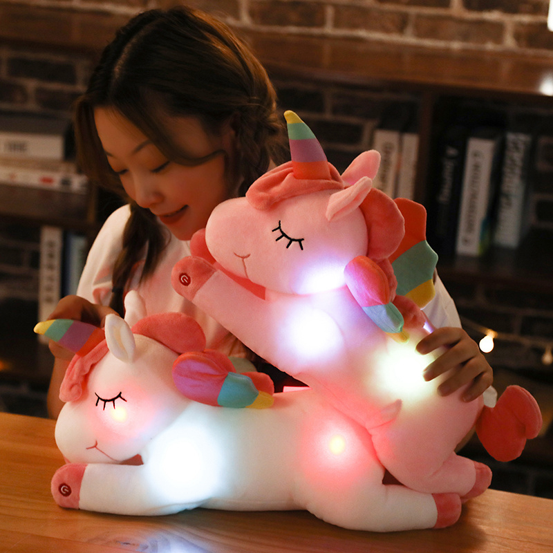 Boneka Unicorn Kuda Poni Lying LED Bisa Nyala Mainan Anak Hadiah Kado Ulang Tahun