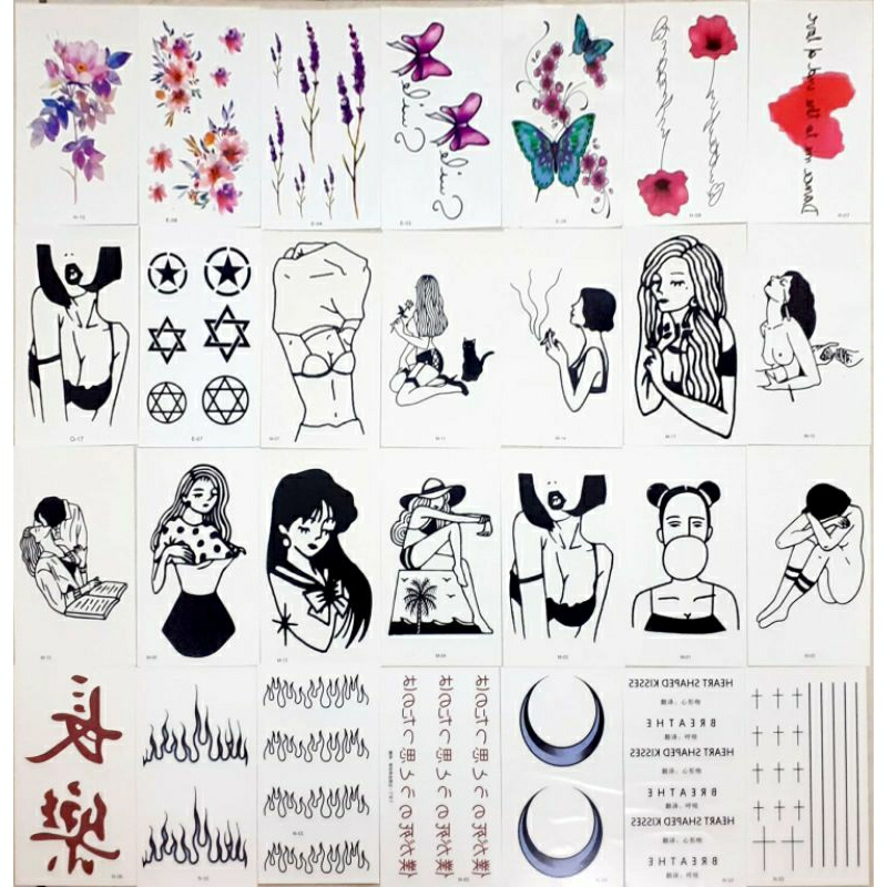Tato Temporer Stiker Fake Motif bunga tulisan karakter tahan air aneka gambar water resistant Waterp