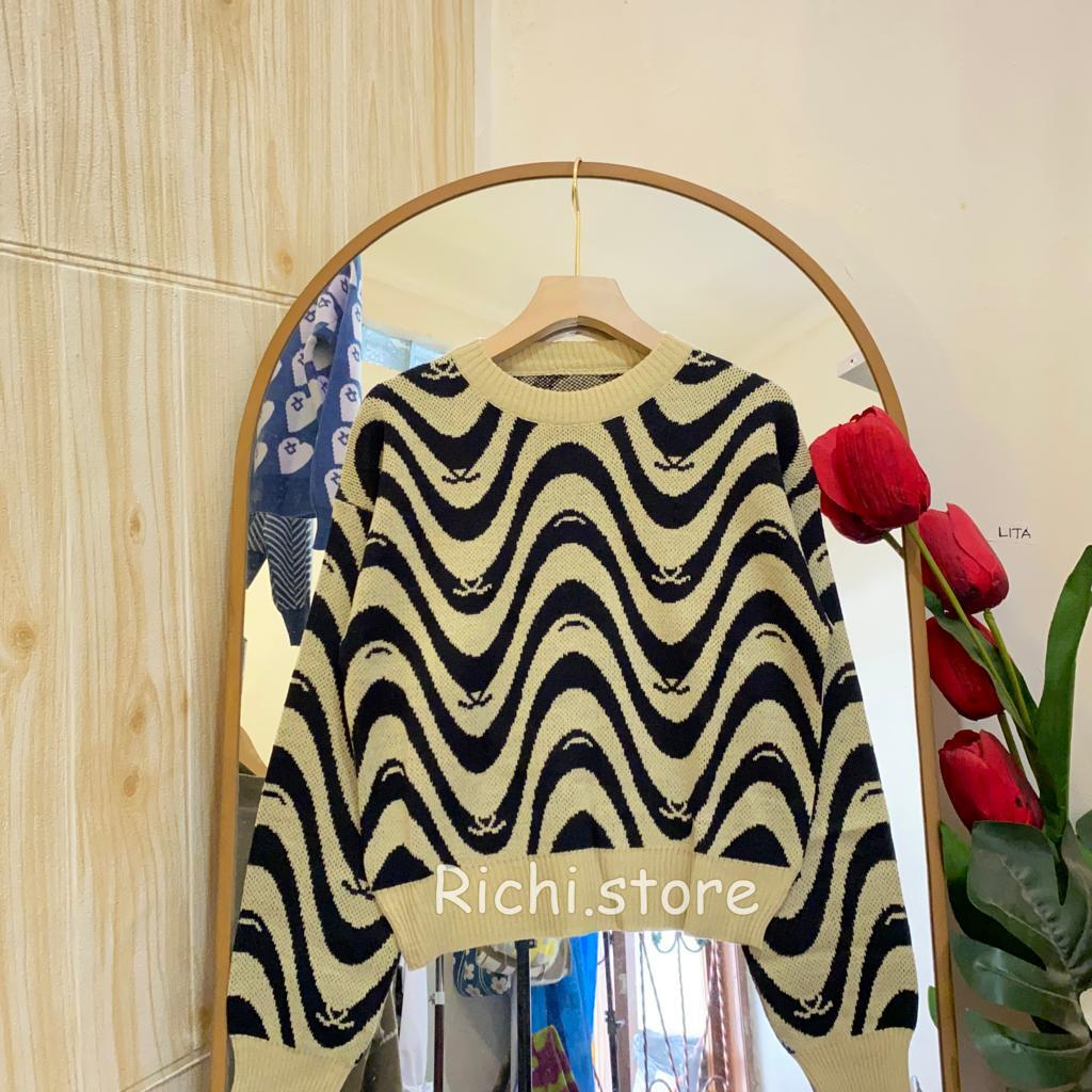 FEBBY SWEATER CROP RAJUT MOTIF ZEBRA TERBARU