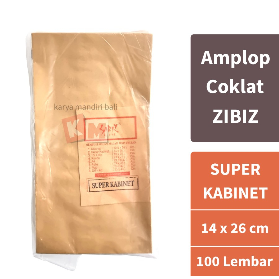 

Amplop Coklat ZIBIZ Ukuran Super Kabinet 14 x 26 cm Isi 100 Lembar