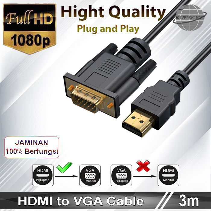 Kabel HDMI to VGA HD Adapter Cable 1.8m, 3m - HDMI male to VGA male BD