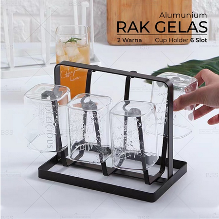 UG Rak Gelas Minimalis Tempat Cangkir Rak Dapur Organizer Cup Holder 6 Slot