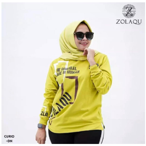 COD Kaos Wanita Atasan Wanita Kaos Lengan Panjang Wanita ZOLAQU WARNA KUNING LEMON Motif