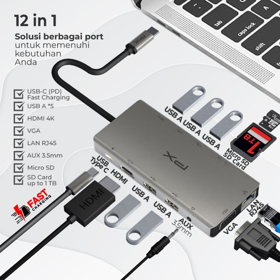 USB Hub Type C 3.1 to HDMI USB Converter iOS Windows 12 in 1 PX UCH012