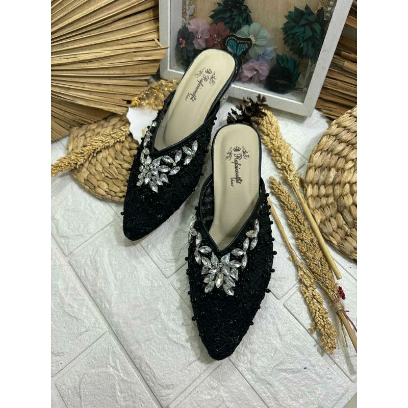 Sepatu wedding pesta cantik dhara hitam 3cm kaca