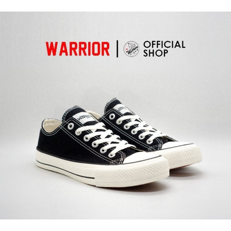 Sepatu Sekolah Warrior Athena Black White LC - Sepatu Sekolah Anak Hitam Putih