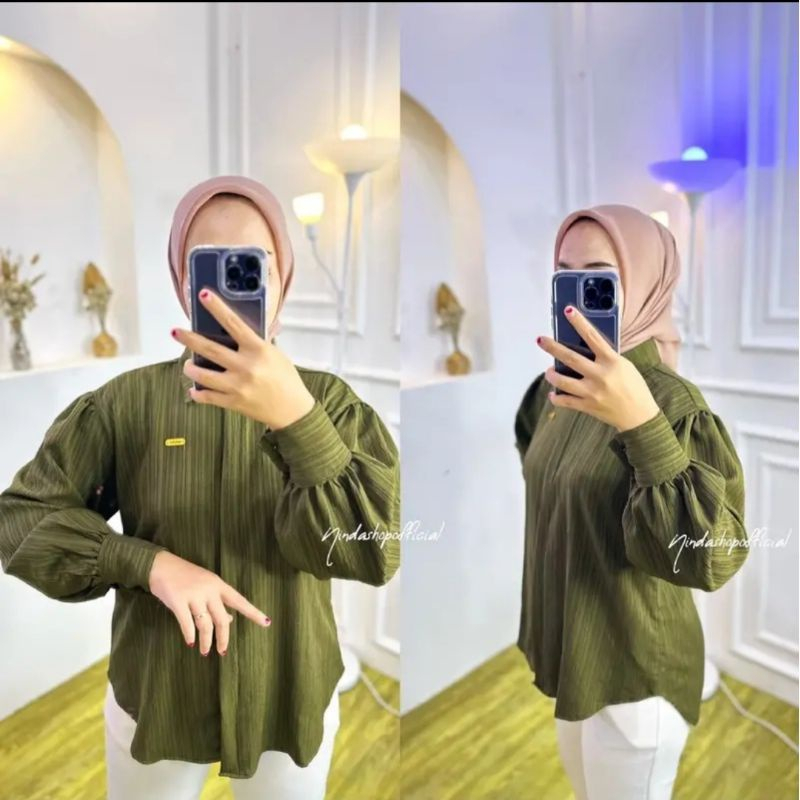 Atasan Kemeja Inara Lady Crush - Atasan Blouse Lengan Balon Full Kancing