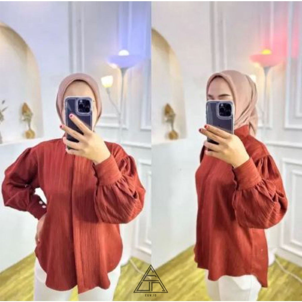 Atasan Kemeja Inara Lady Crush - Atasan Blouse Lengan Balon Full Kancing