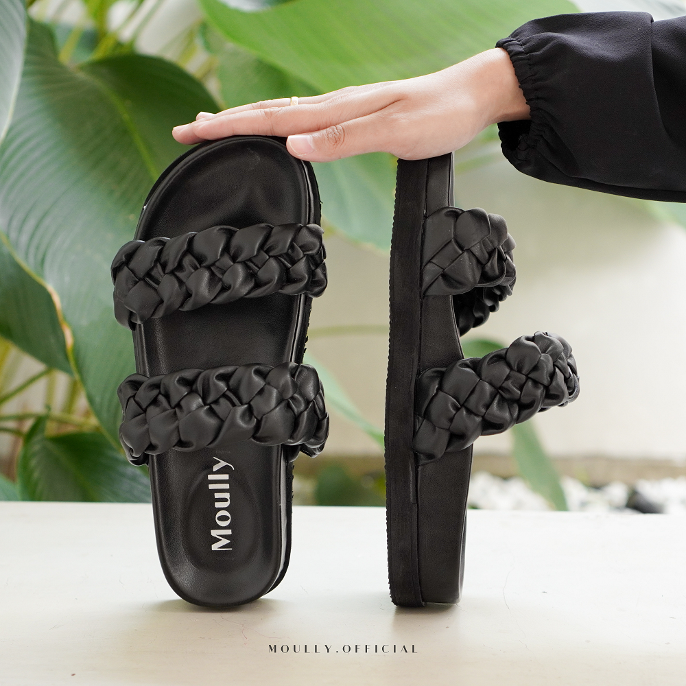 Ghanimi x Moully - Wenka Slip On / Sandal Wanita / Sandal Kepang Lucu /Casual Sandal / Wedges Kondangan