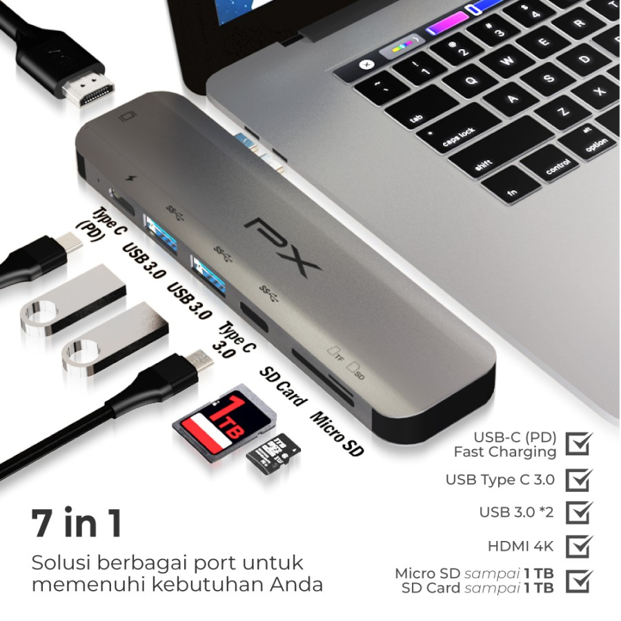 USB Hub Type C 3.1 Converter HDMI SD Micro SD Macbook 7 in 1 PX UCH27