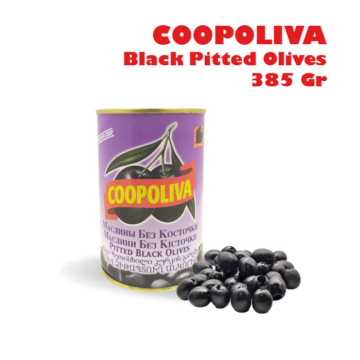 COOPOLIVA Black Pitted Olives Buah Zaitun Utuh 385 Gr