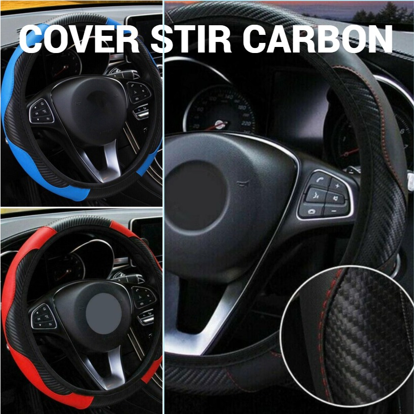 Sarung Stir Cover Setir Mobil Sporty Carbon Kulit Sintetis ANTI SLIP Setir car steering wheel Karbon SLIM Elastis Universal