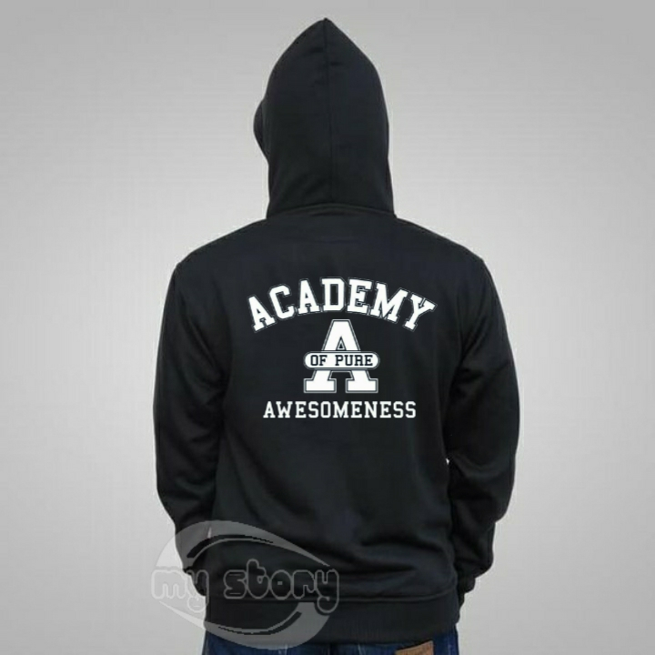 Sweater Hoodie TULISAN BELAKANG ACADEMY Pria Dan Wanita Distro FouRD 4D Warna HITAM Tebal Size M L X