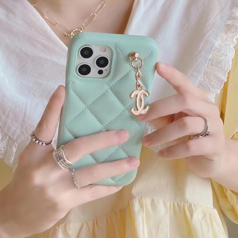 Casing Mint Green Chnl Leather Iphone Case Leather for Iphone 12 13 14 Pro Max 12Pro 13Pro 14Pro 14Promax 13Promax 12Promax 14 Plus