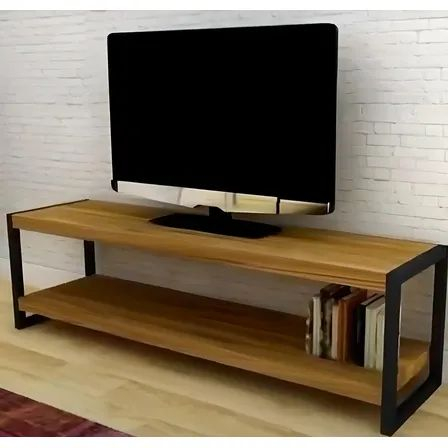 Meja Kabinet TV Kayu Jati Besi Holo Minimalis Elegan