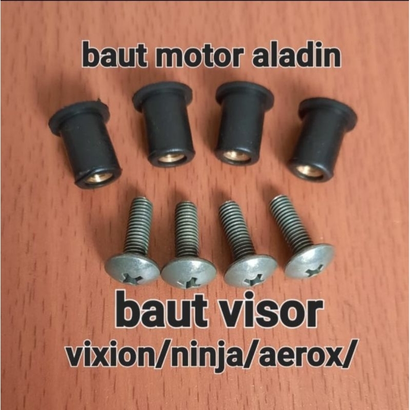 BAUT MOTOR ALADIN Baut dan Mur Karet Visor Windshield Vixion/Ninja/Aerox/X-Ride/Scorpio (4 set)