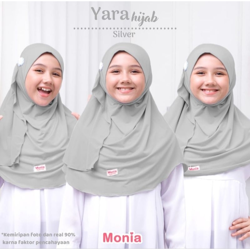 Yara Hijab by Monia Hijab Kids Silver size MLXL | Hijab Instant Anak Terlaris