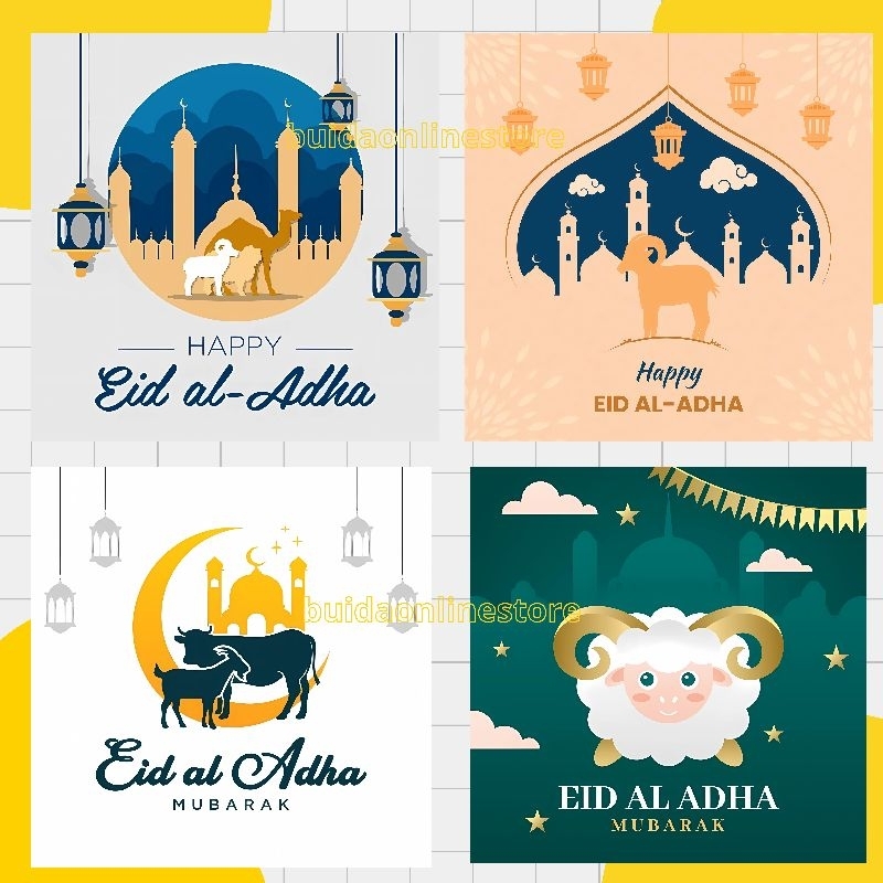 

Motif F Sticker Kartu Ucapan Stiker Selamat Hari Raya Idul Adha Eid Al-Adha Mubarak dekorasi kemasan hampers bingkisan label hiasan toples mika parcel hangtag hantaran daging kurban gambar kambing domba sapi unta bisa custom tulisan tambah nama