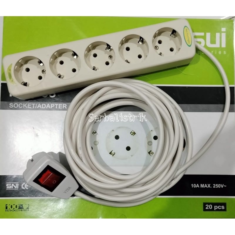 Stop kontak MATSUI 1,2,3,4,5,6 lubang+Kabel 1,2,3,4,5,6,7,8,9,10M+Steker lampu ON/OFF