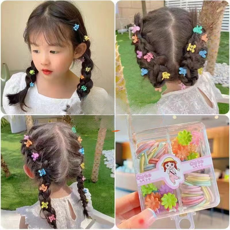 (Hello Girl)F230  1 Set Ikat Rambut Dan Jepit Anak Perempuan Mini Per kotak Import