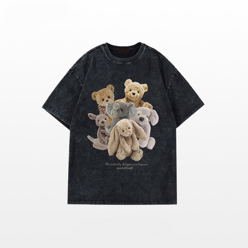 XIAOZHAINV Korean Style Bear Dolls Pattern Washed Printing Kaos Wanita A0384/Atasan Wanita Terbaru