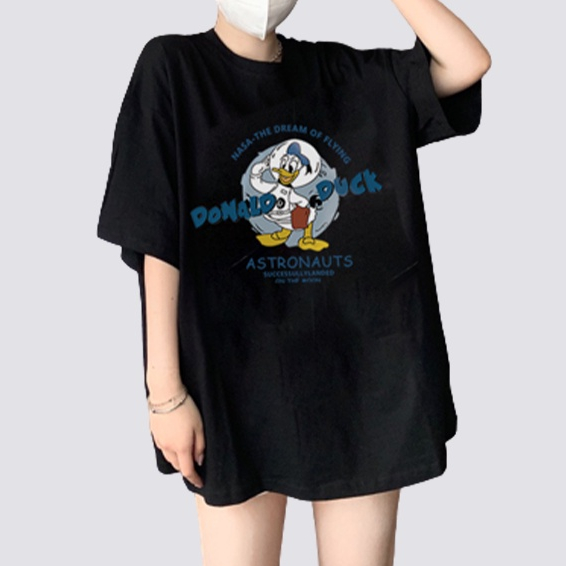 XIAOZHAINV Kaos Atasan Wanita Donald Duck Pattern Lengan Pendek A0318