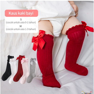 Kaos Kaki Anak Panjang Polos Pita / Kaus Kaki Bayi New Born / Kasut Kaki Panjang Anak Bayi Ulang Tah
