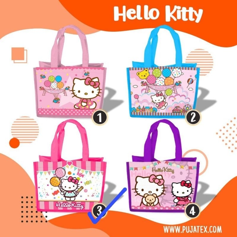 

Goodie bag Hello Kitty/Tas Ultah/Tas Ulang tahun/Souvenir Besek Kantong Custom Nama Dan Foto