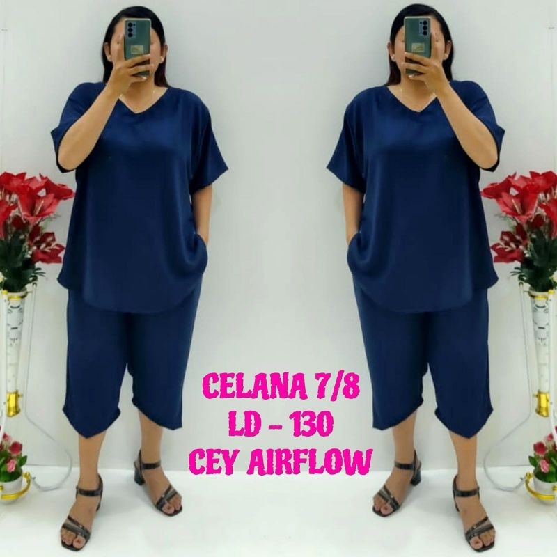 CNC - Viral Wanita Dewasa Terbaru/Stelan Celana 7/8 V 5XL Cey Airflow Cringkel Polos