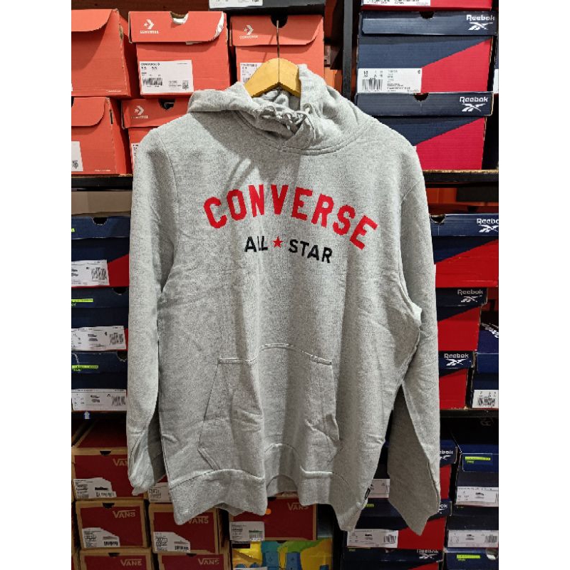 CONVERSE PULL OVER HODDIE  ALL STAR LOGO PRINT BLACK GREY ORIGINAL RESMI MAP