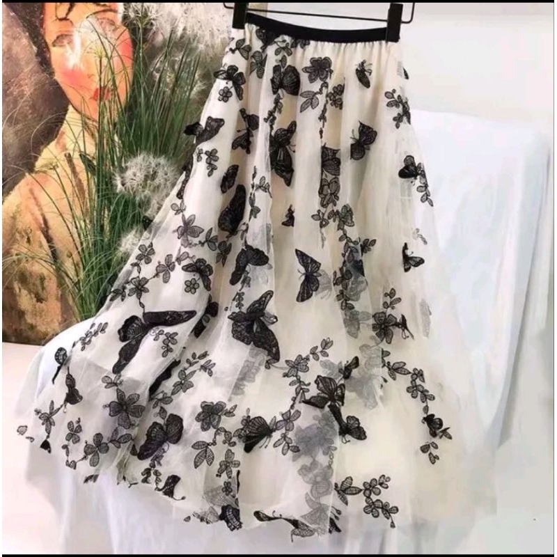 Rok Tutu 3D Import/Maxi Skirt Motif Kupu Kupu Timbul