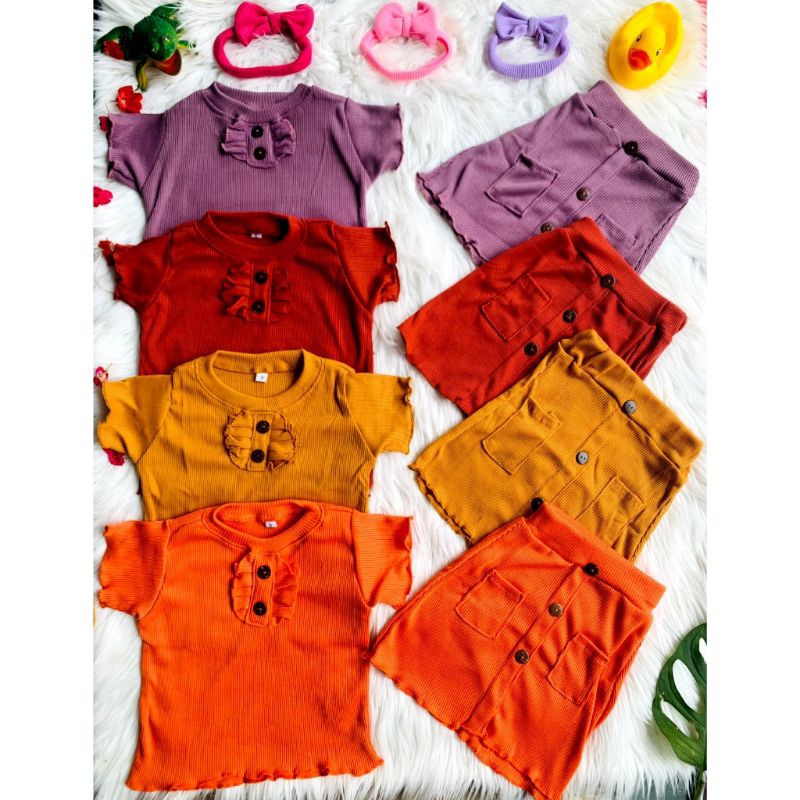 Baju Anak Perempuan SETELAN Ruffle RUFFLE ROK Knit Tee 1-5 tahun