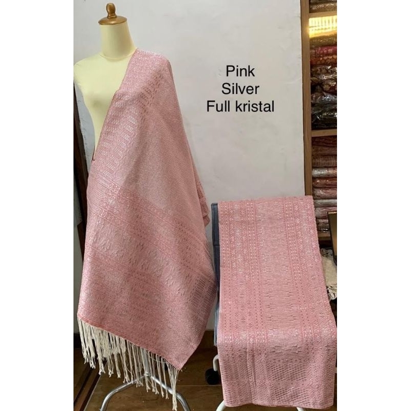 Tumtuman Tanpa Sambungan Pink Silver full kristal