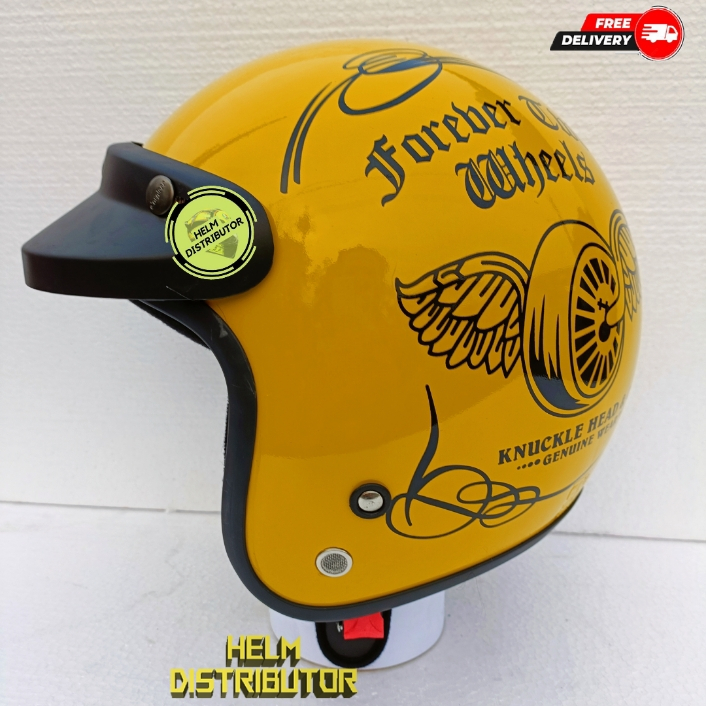 HELM BOGO DEWASA FULL LEHER MOTIF TWO WILLS KACA DATAR &amp; KACA CEMBUNG HITAM,BENING,BLUE,GOLD