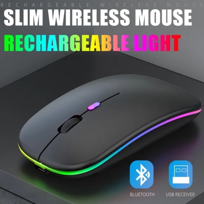 Mouse Bluetooth RGB mouse wireless 2.4G lampu pelangi warna-warni Slim Tipis USB Wireless Bluetooth