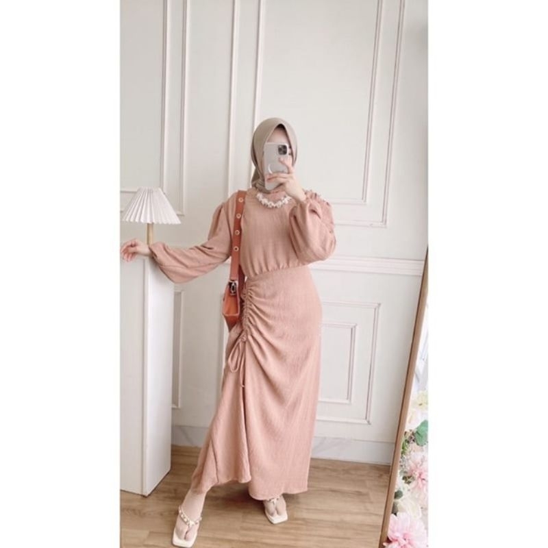 GHEA DRESS GAMIS CRINCLE SERUT KONDANGAN TERBARU HOMEDRESS GAMIS PUTIH POLOS KEKINIAN