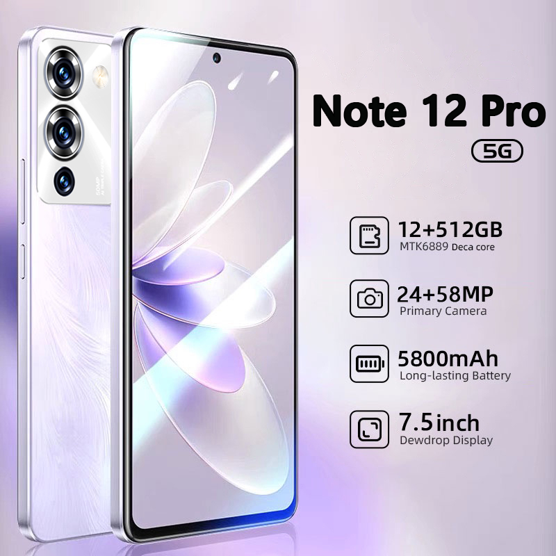 【Bisa COD】HP NOTE 12 Pro HP Murah Cuci Gudang RAM 12GB+512GB Handphone android 4g/5g AMOLED 7.5&quot; Ponsel Baru 4G/5G Smartphone Bisa COD Cicilan gaming phone | hp note 11 pro | hp hot 11 | hp note 12 pro