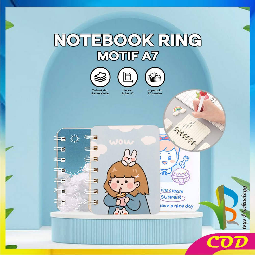 RB-A58 Buku Catatan Kartun Memo Kecil A7 80 Lembar / Buku Kecil Notebook Ring Motif Notepad / Buku Mini Alat Tulis Portable