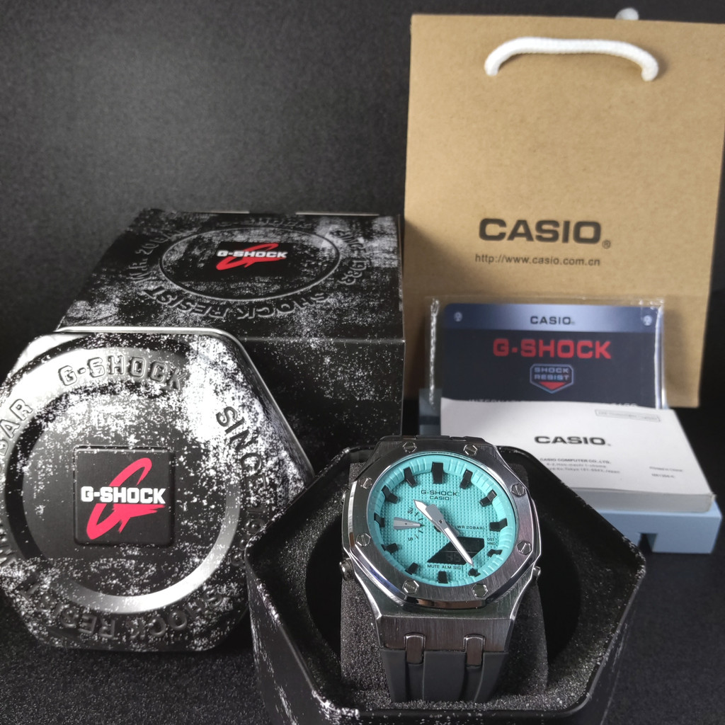 Jam Tangan Pria Wanita Casio G-Shock GM-2100 Series Custom Gen 1 Captain Silver Blue