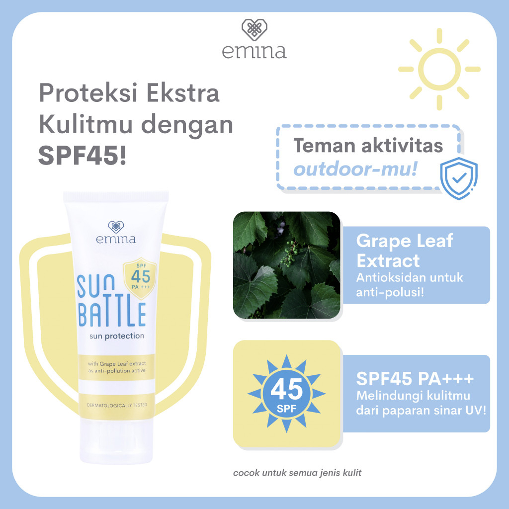 ✨ AKU MURAH ✨ Emina Sun Battle SPF 45 PA+++  / Skincare Sunblock Pelindung dari Sinar Matahari + UV