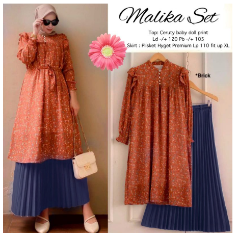 Setelan Rok 2in1 MALIKA SET || COD (Bayar Ditempat)