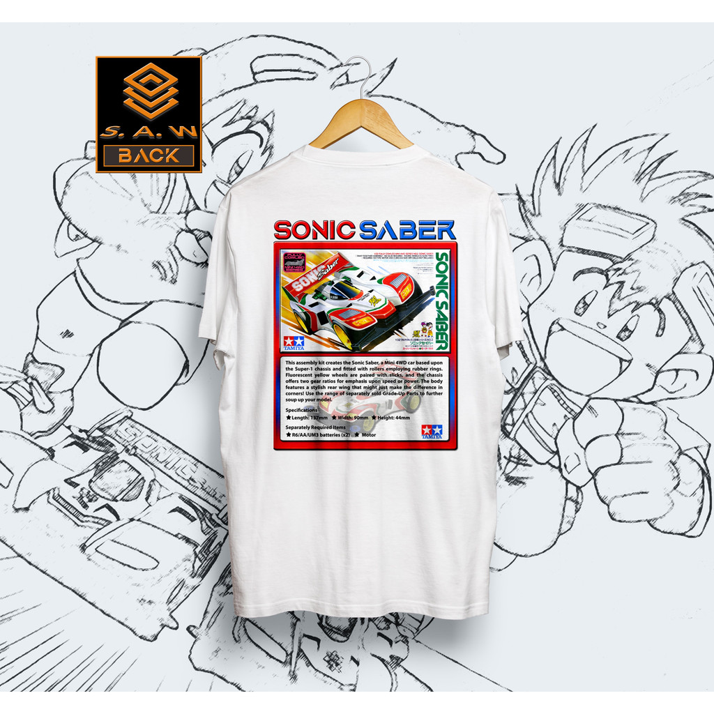 SONIC SABER TAMIYA MINI 4WD LETS AND GO KAOS PRIA/WANITA S.A.W CLOTH KATUN COMBED 30S