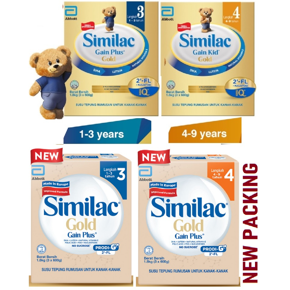 1.8kg Susu Formula Abbott Similac Gold 2FL 2 FL Step 3 4 Gain Plus Gain Kid