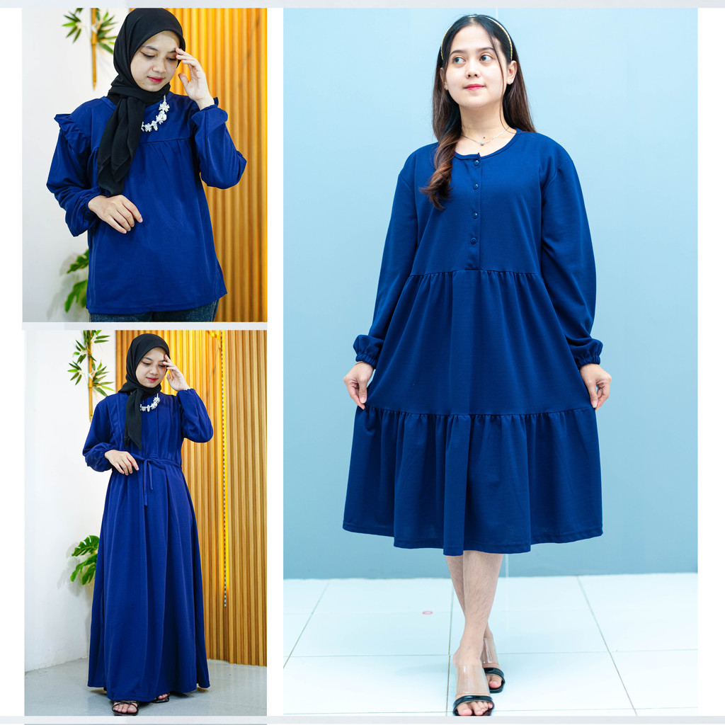 Paket bundling 3 pcs baju seri Navy / bundling blouse gamis tunik / paket hemat BGT / paket ootd / paket super hemat