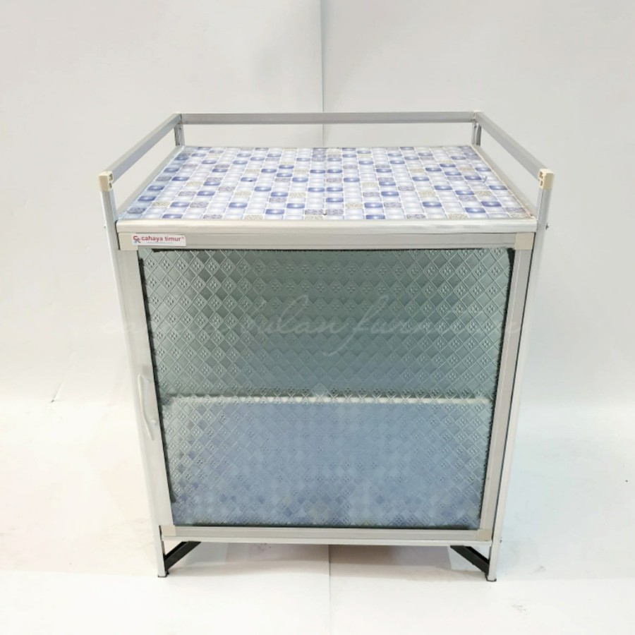 MEJA / RAK DISPENSER SERBAGUNA ALUMINIUM + KACA ES