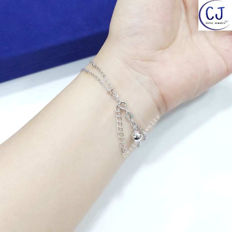 Gelang Tangan Wanita Perak Asli Silver 925 Lapis Emas Putih Model Rantai Jedar 2 Layer Krincing 1 - Perhiasan Perak Asli